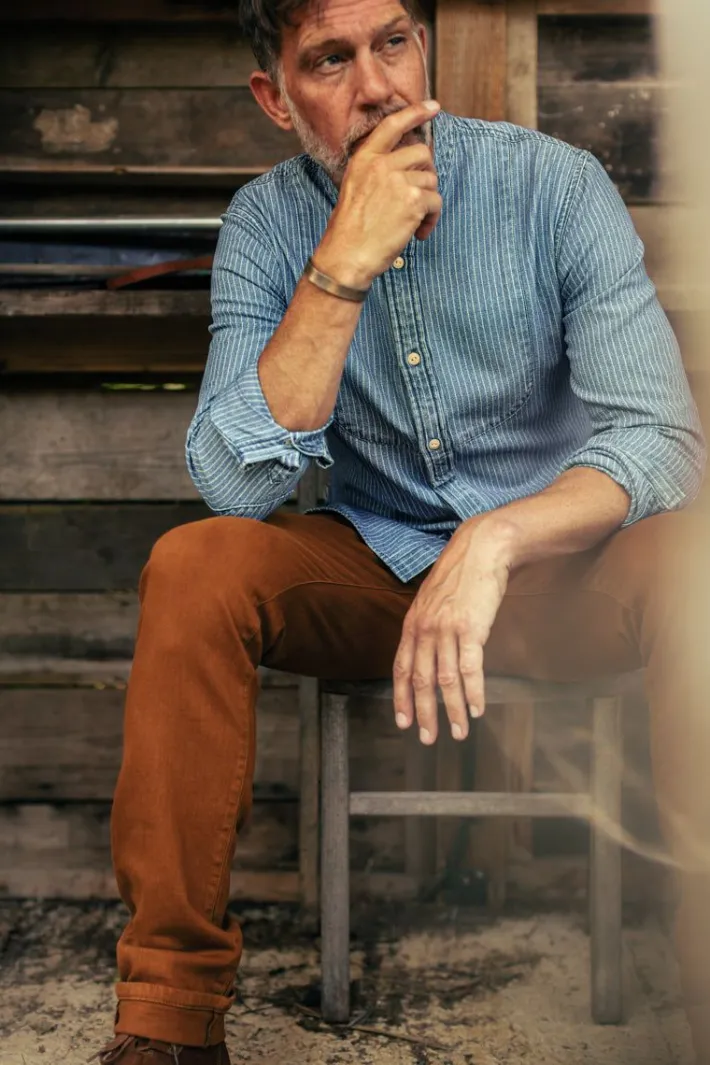 &SONS Tops-Emerson Shirt Indigo Stripe