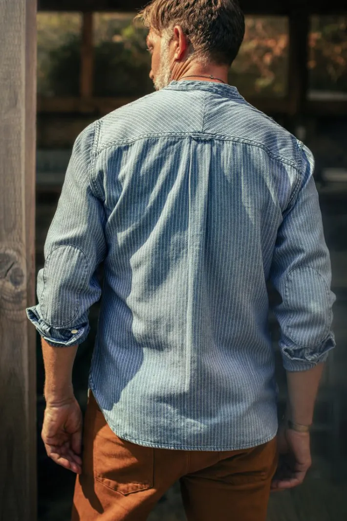 &SONS Tops-Emerson Shirt Indigo Stripe