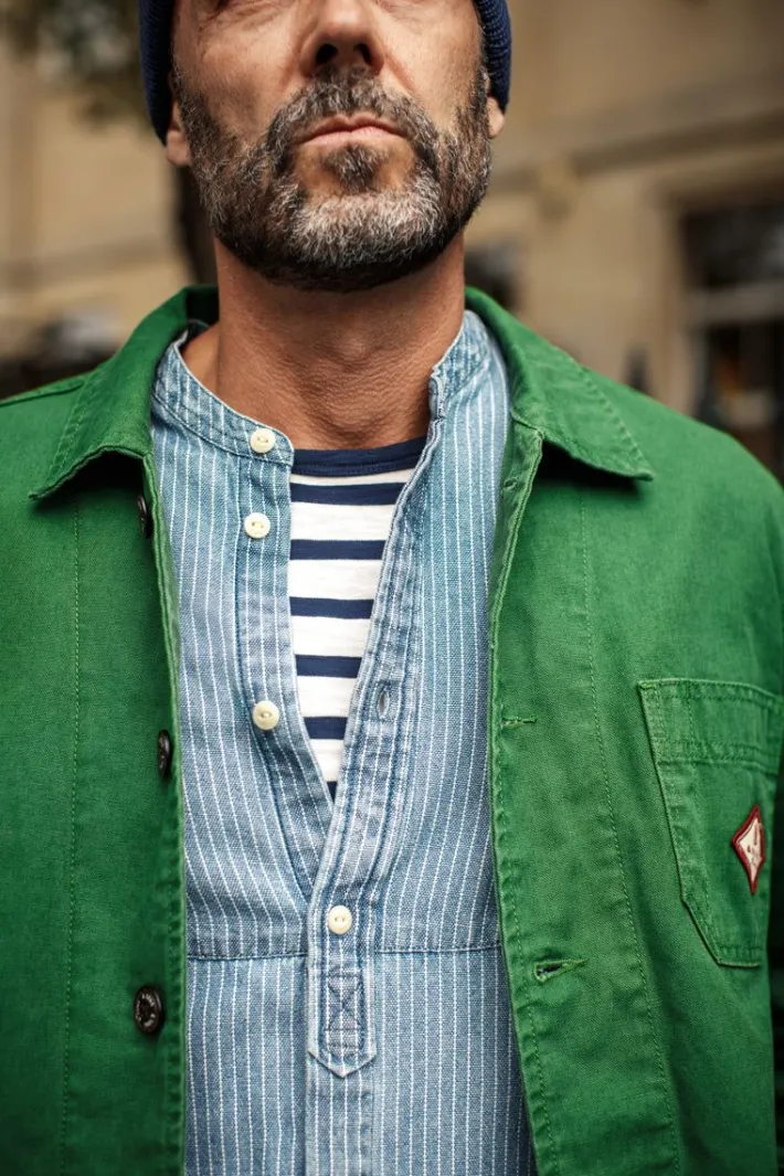 &SONS Tops-Emerson Shirt Indigo Stripe