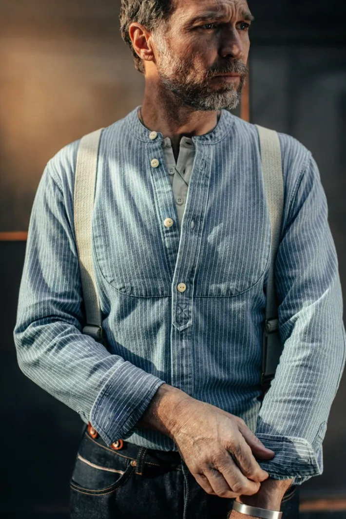 &SONS Tops-Emerson Shirt Indigo Stripe