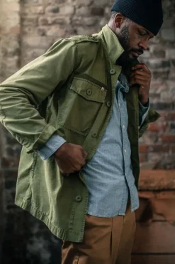 &SONS Jackets & Coats-Flag Overshirt Army Green