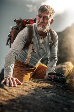 &SONS Tops-Flint Henley Grey Marl