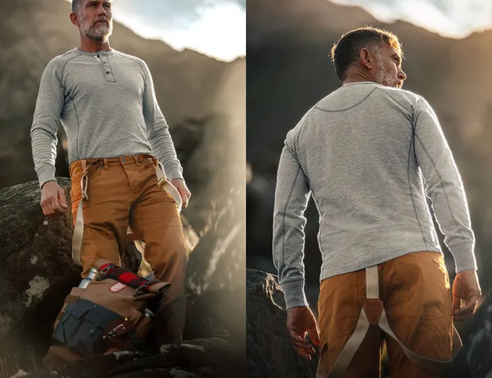 &SONS Tops-Flint Henley Grey Marl