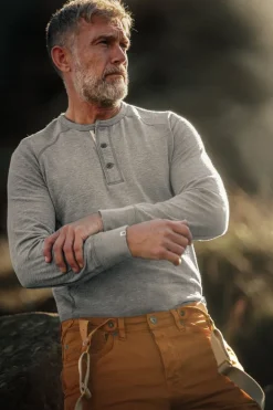 &SONS Tops-Flint Henley Grey Marl