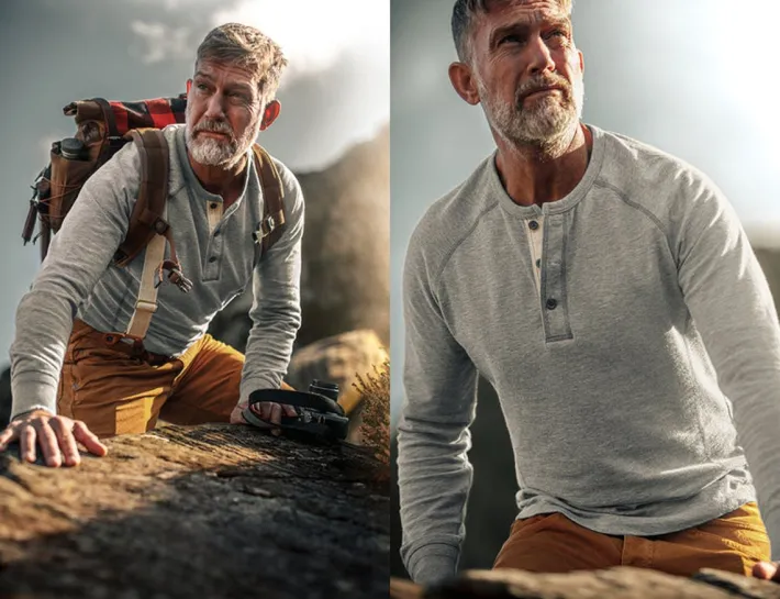 &SONS Tops-Flint Henley Grey Marl