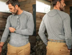 &SONS Tops-Flint Henley Grey Marl