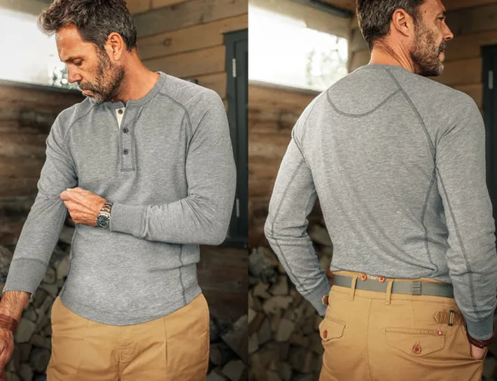 &SONS Tops-Flint Henley Grey Marl