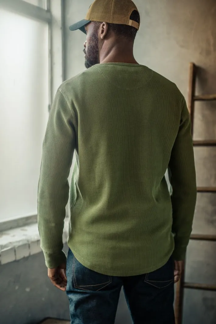 &SONS Tops-Glen Pocket Waffle Crew Surplus Green