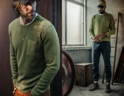 &SONS Tops-Glen Pocket Waffle Crew Surplus Green