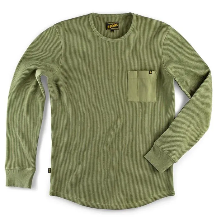 &SONS Tops-Glen Pocket Waffle Crew Surplus Green