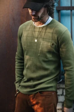 &SONS Tops-Glen Pocket Waffle Crew Surplus Green