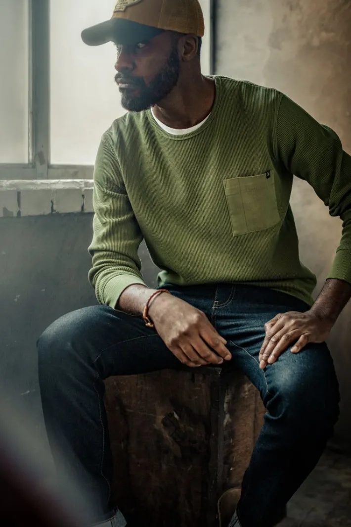 &SONS Tops-Glen Pocket Waffle Crew Surplus Green