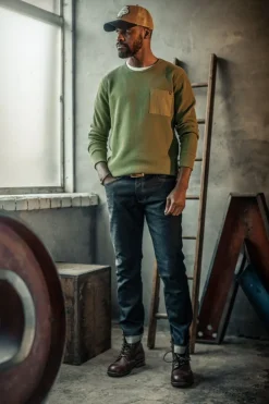 &SONS Tops-Glen Pocket Waffle Crew Surplus Green