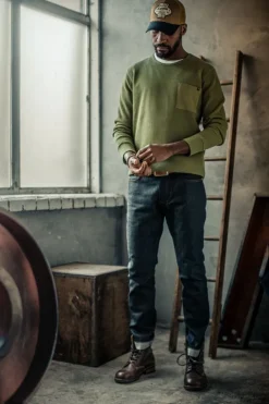 &SONS Tops-Glen Pocket Waffle Crew Surplus Green