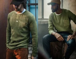 &SONS Tops-Glen Pocket Waffle Crew Surplus Green