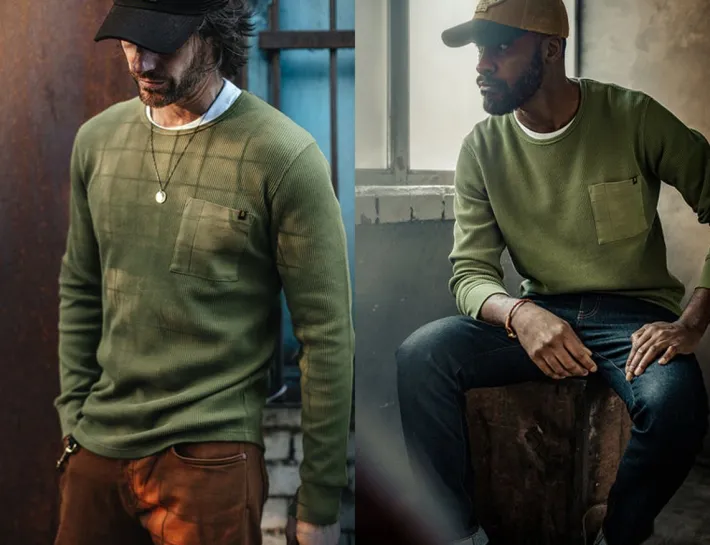 &SONS Tops-Glen Pocket Waffle Crew Surplus Green