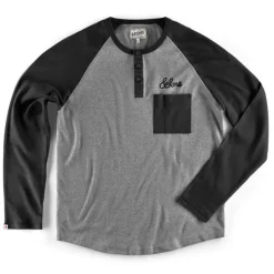 &SONS Tops-Infield Raglan Henley Shirt Grey/Charcoal