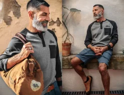 &SONS Tops-Infield Raglan Henley Shirt Grey/Charcoal