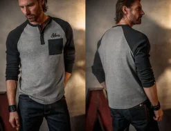&SONS Tops-Infield Raglan Henley Shirt Grey/Charcoal