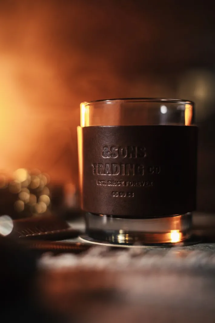 &SONS Leather Goods-Leather Whiskey Glass Band Brown