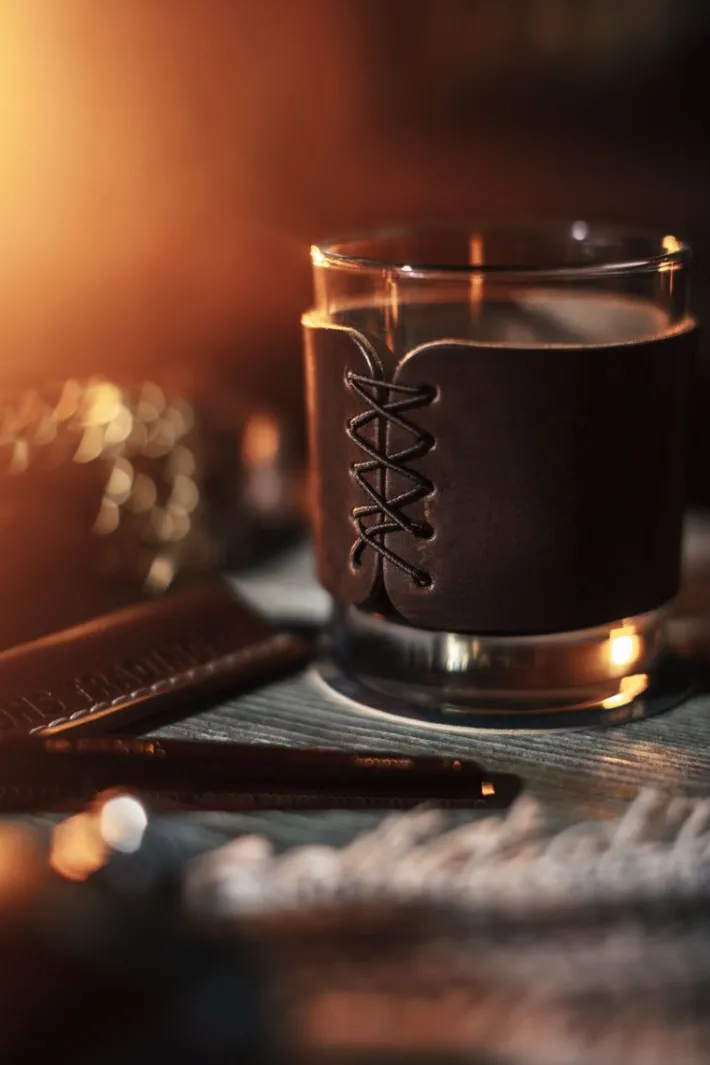 &SONS Leather Goods-Leather Whiskey Glass Band Brown