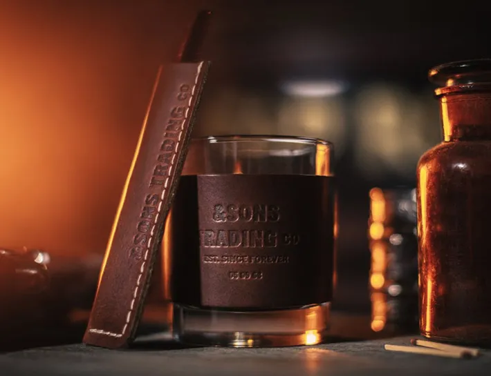 &SONS Leather Goods-Leather Whiskey Glass Band Brown