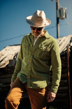 &SONS Tops-Lichen Moleskin Shirt Army Green