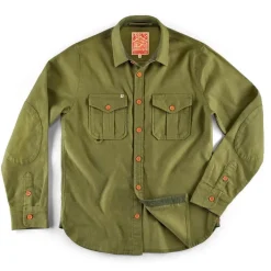 &SONS Tops-Lichen Moleskin Shirt Army Green