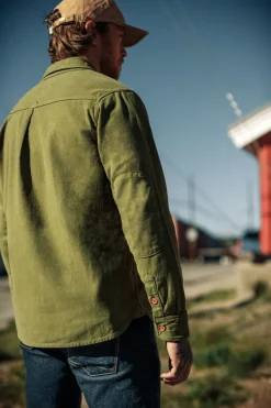 &SONS Tops-Lichen Moleskin Shirt Army Green