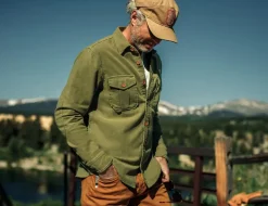 &SONS Tops-Lichen Moleskin Shirt Army Green