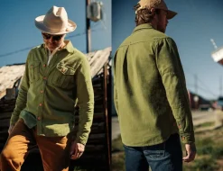 &SONS Tops-Lichen Moleskin Shirt Army Green