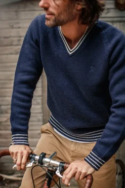 &SONS Jackets & Coats-Old School V-Neck Jumper Navy