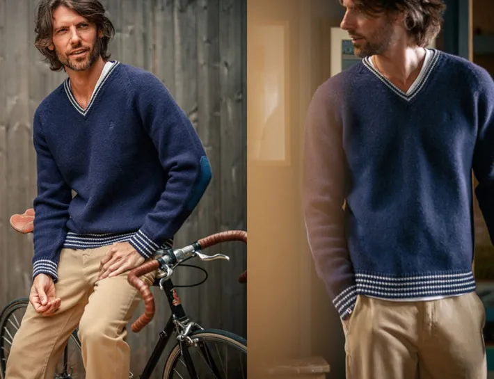 &SONS Jackets & Coats-Old School V-Neck Jumper Navy