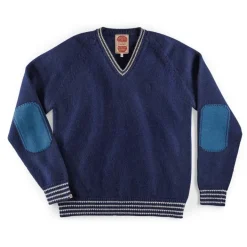 &SONS Jackets & Coats-Old School V-Neck Jumper Navy