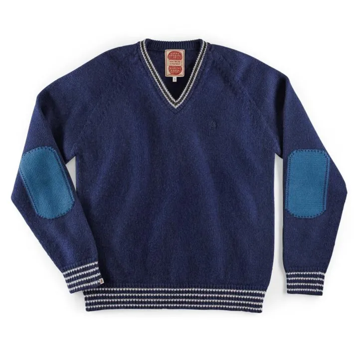 &SONS Jackets & Coats-Old School V-Neck Jumper Navy