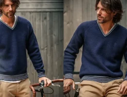 &SONS Jackets & Coats-Old School V-Neck Jumper Navy