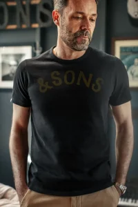 &SONS Tops-Original Old Yellow Logo T-Shirt Black