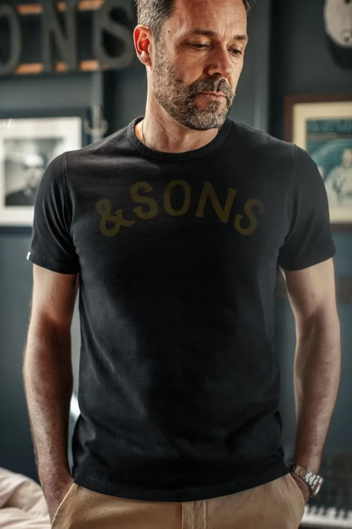 &SONS Tops-Original Old Yellow Logo T-Shirt Black