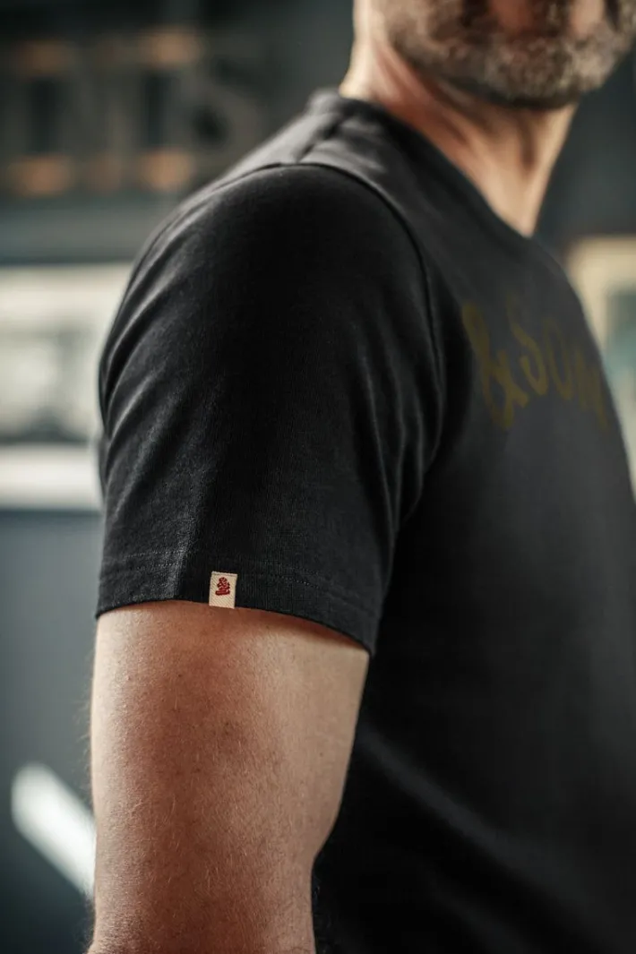 &SONS Tops-Original Old Yellow Logo T-Shirt Black