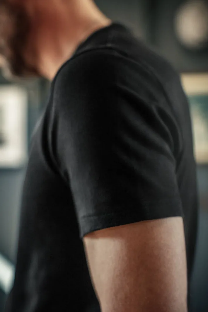 &SONS Tops-Original Old Yellow Logo T-Shirt Black