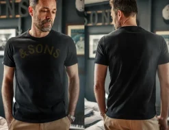 &SONS Tops-Original Old Yellow Logo T-Shirt Black