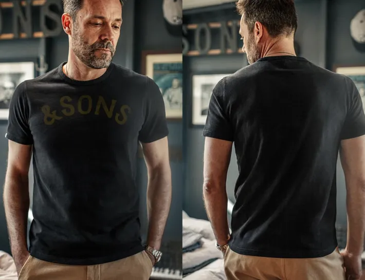 &SONS Tops-Original Old Yellow Logo T-Shirt Black