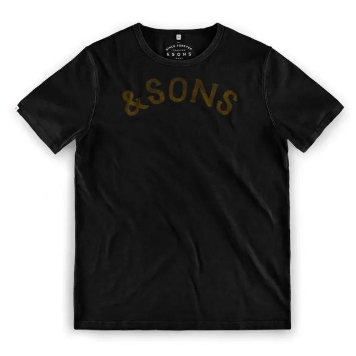 &SONS Tops-Original Old Yellow Logo T-Shirt Black