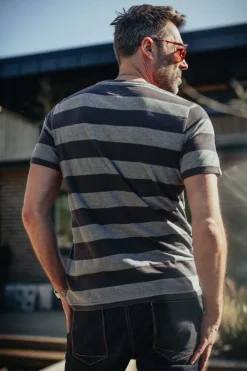 &SONS Tops-Papillon T-Shirt Grey Stripe