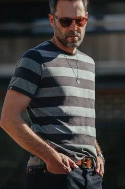 &SONS Tops-Papillon T-Shirt Grey Stripe