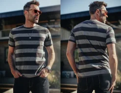 &SONS Tops-Papillon T-Shirt Grey Stripe