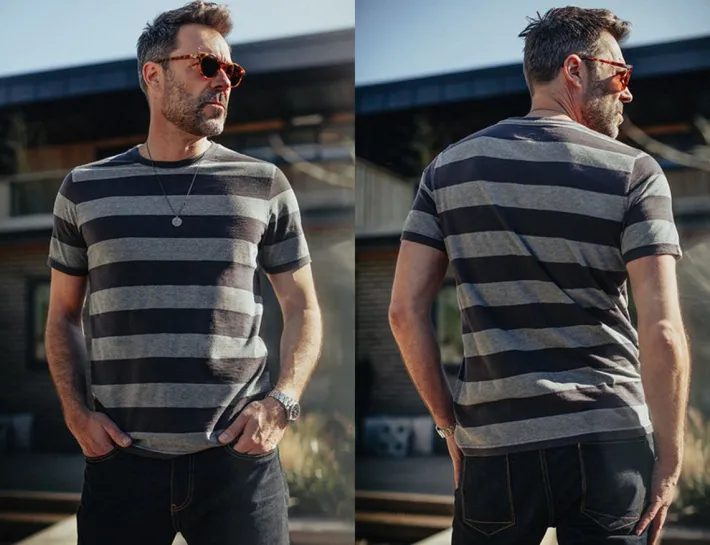 &SONS Tops-Papillon T-Shirt Grey Stripe