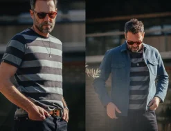 &SONS Tops-Papillon T-Shirt Grey Stripe