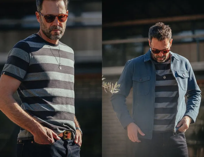 &SONS Tops-Papillon T-Shirt Grey Stripe