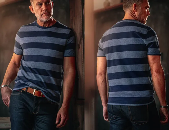 &SONS Tops-Papillon T-Shirt Navy Stripe